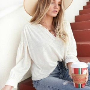 NWT Free People Rush Hour Linen Balloon Sleeve Peasant Top